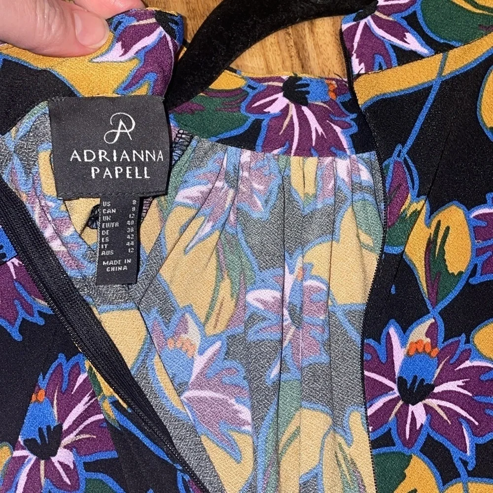 Adrianna Papell women dress 8 medium maxi midi long black floral pattern stretch